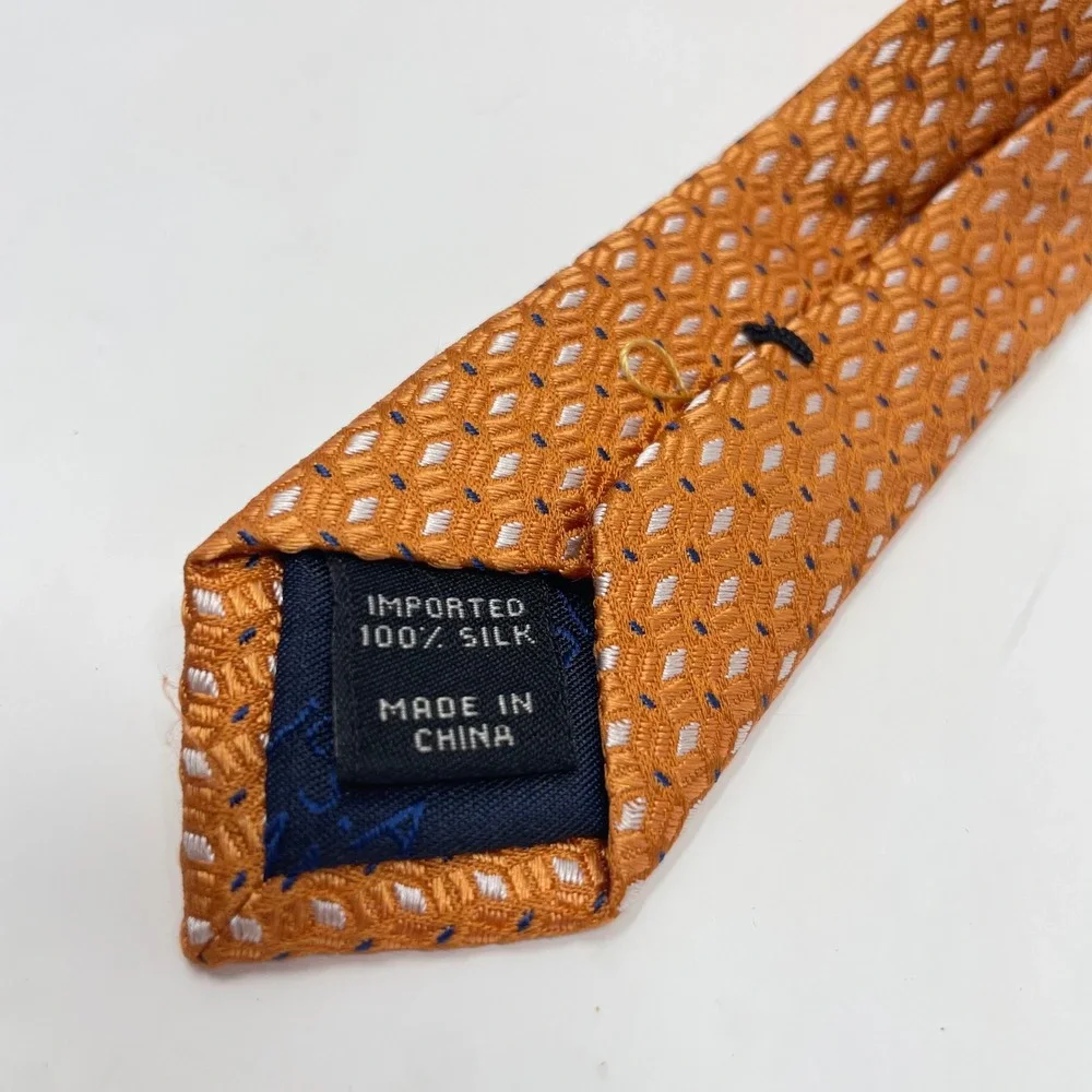 Jos. A. Bank Mens Orange Geometric Diamond Pattern 100% Silk Necktie